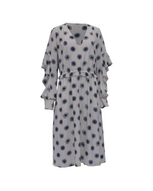 Jason Wu V-Neck Flutter-Sleeve Midi Dress - Gray