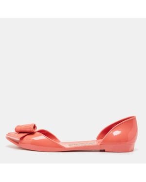 Ferragamo Coral Jelly Barbados Bow Ballet Flats - Red