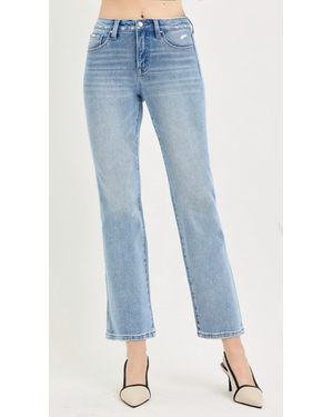 Risen Mid Rise Tummy Control Ankle Straight Jeans - Blue