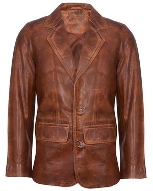 Infinity Leather Tan Leather Blazer Jacket-Santiago - Brown