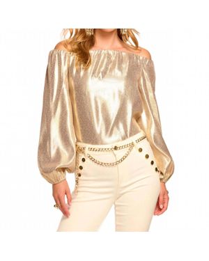 Ramy Brook Esther Silk Lamé Off-The-Shoulder Blouse - Natural