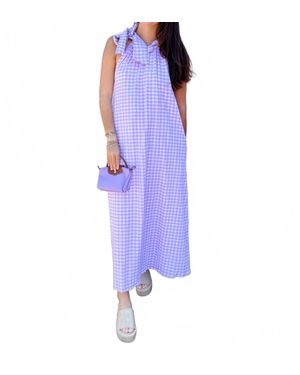 Adrienne Julia Violetta Seer Gingham Maxi Dress - Blue