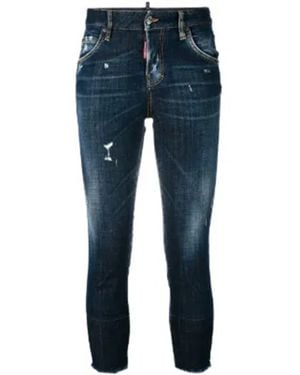 DSquared² Slim Fit Dark Distressed Jeans - Blue