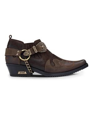 Etor Leather Western Shoes Snake Pattern Metal Chain - Brown