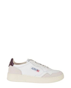 Autry Burgundy Medalist Low Suede Inserts Leather Sneakers - White