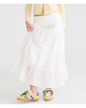 Aéropostale Tiered Fold-Over Maxi Skirt - White