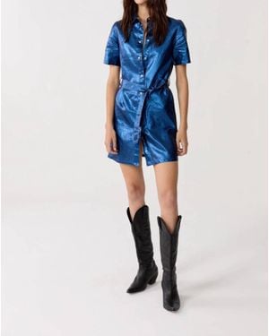 Lanhtropy Franca Metallic Linen Dress - Blue