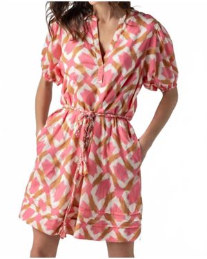 Lilla P Printed Voile Shirred Elbow Sleeve Dress
