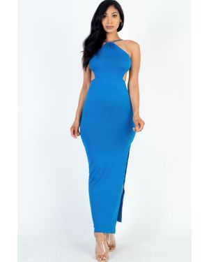 TRUEDAMES Tie Backless Split Thigh Maxi Dress - Blue