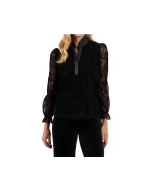 Jude Connally Terri Lace Scallop Ruffle Neck Top - Black