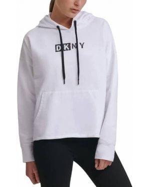 DKNY Activewear Sport Logo Hooded Cotton Sweatshirt - White