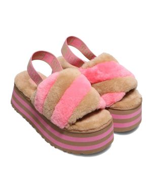 UGG Disco Stripe 1120875-Cprc Slide Sandals Chestnut Rose Sheepskin - Pink