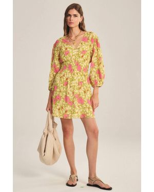 Velvet By Graham & Spencer Blossom Printed Lurex Draya Mini Dress - Yellow