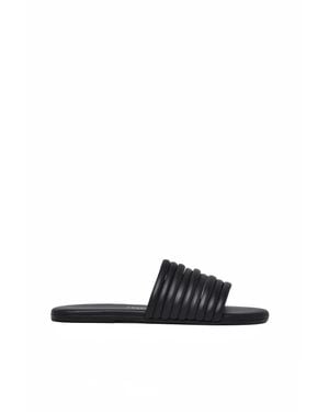 TKEES Padded Ribbed Strap Leather Slides - White