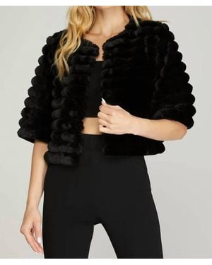 She + Sky Faux Fur Crop Jacket - Black