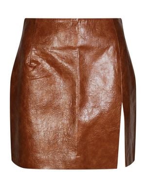 ANDAMANE Textured Leather-Like Mini Skirt - Brown