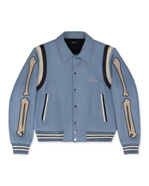 Amiri Slate Varsity Bones Bomber Jacket - Blue