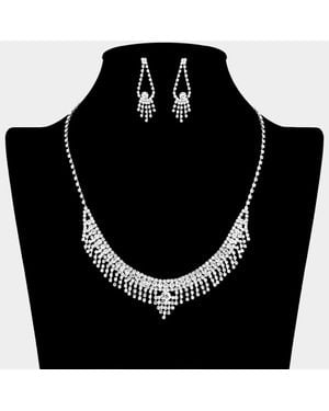 Fashnzfab Rhinestone Fringe Necklace - Black