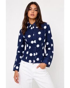 Forever 21 Polka Dot Denim Shirt Jacket - Blue