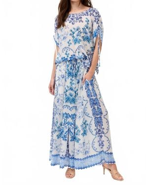 Johnny Was Pleated Wide Leg Pant - Blue
