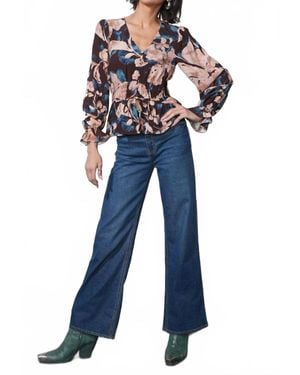 Greylin Nicki Printed V-Neck Blouse - Blue