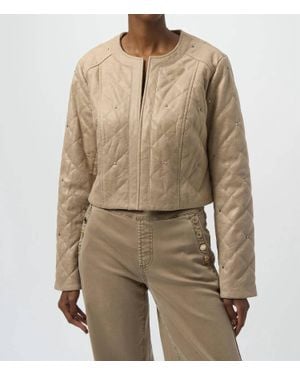 Joseph Ribkoff Long Sleeves Crew Neck Quilted Jacket - Natural