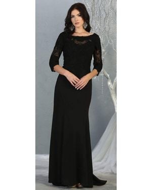 TRUEDAMES Classy 3/4 Long Sleeve Mother Of The Bride Dress - Black