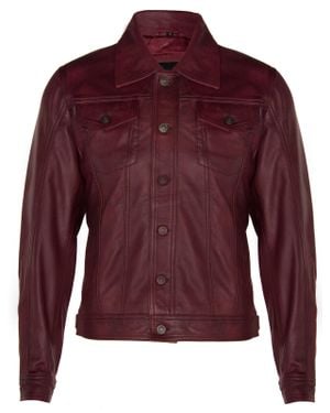Infinity Leather Trucker Slim Fit Shirt Jacket - Red