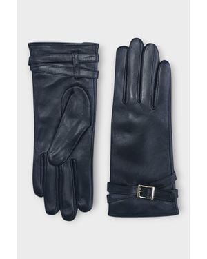 Infinity Leather Italian Leather Soft Wool Lining Winter Buckle Driving Gloves - Blue