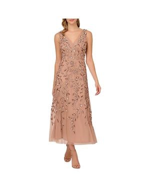 Adrianna Papell Floral Beaded Sequin Midi Dress - Brown