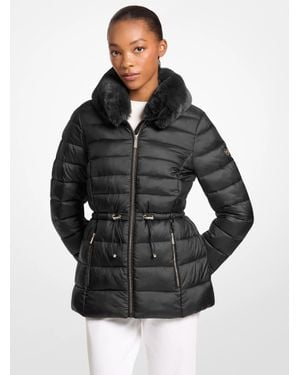 Michael Kors Outlet Faux Fur Quilted Puffer Jacket - Black