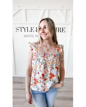 Staccato Sophie Square Neck Flutter Sleeve Top - Blue
