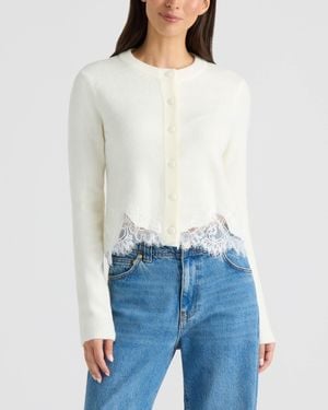 Ellen Tracy Cardigan With Lace Detail - White