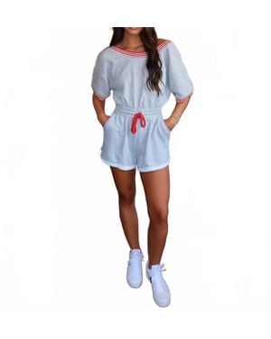 Bucketlist Ribbed Band Trim Terry Romper - Blue