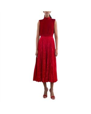 Saloni Fleur Velvet High Neck Dress - Red