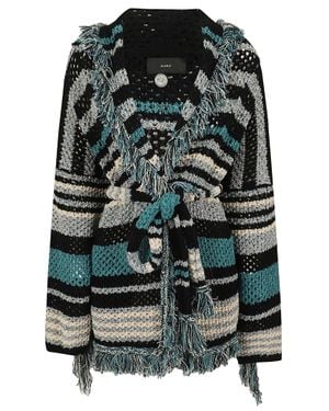 Alanui Chunky Knit Striped Cardigan With Fringed Trim - Black