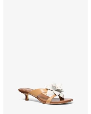 MICHAEL Michael Kors Mk Jacie Floral Embellished Leather Kitten Heel Sandal - Natural