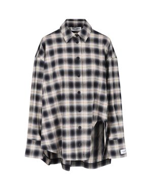 The Attico Classic Plaid Shirt With Asymmetrical Hem - Gray