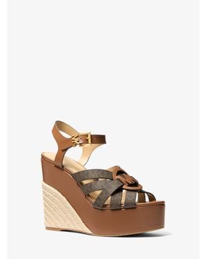 Michael Kors Erika Leather And Signature Logo Wedge Sandal - White