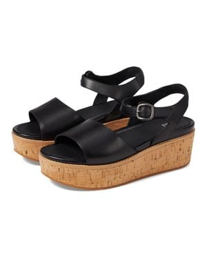 Fitflop Eloise Ft6-001 Wedge Sandals Leather Cork-Wrap Back-Strap - Black