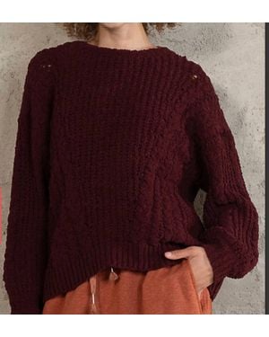Pol Cable Knit Round Neck Chenille Pullover Top - Purple