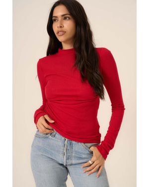 Project Social T Belle Baby Rib Mock Neck Long Sleeve - Red