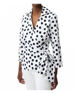 Joseph Ribkoff Polka Dot Quarter Sleeve Wrap Top - White