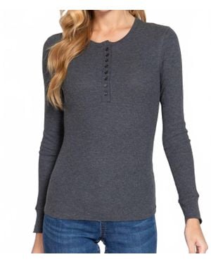 Active Basic Henley Long Sleeve Thermal Jersey Top - Gray