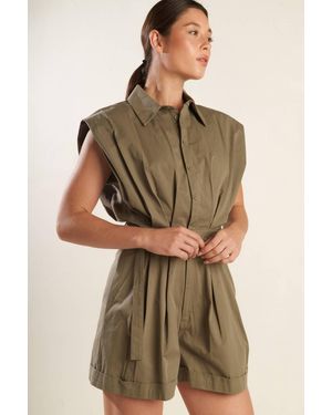 TRUEDAMES Heart Of A Woven Romper - Brown
