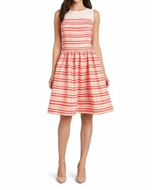 Taylor Illusion Stripe A-Line Party Dress - Red