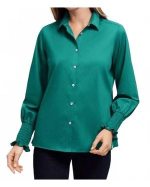 Foxcroft Avril Stretch Matte Sateen Long Sleeve Shirt - Green