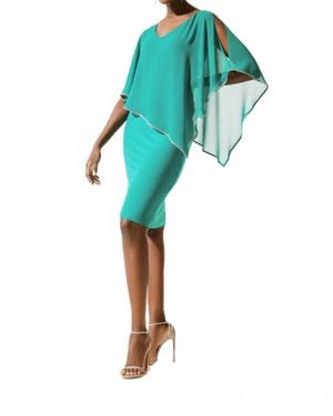 Joseph Ribkoff Embellished Chiffon Overlay Sheath Dress - Blue