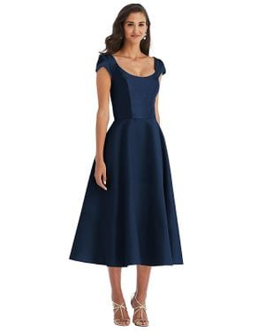 alfred sung cap sleeve pleated skirt dress with pockets Cap Sleeve Pleated Cocktail Bridesmaid Dress With Pockets In Blush