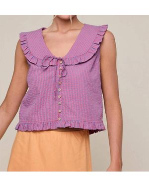 Wishlist Ruffled Collar Plaid Blouse - Purple